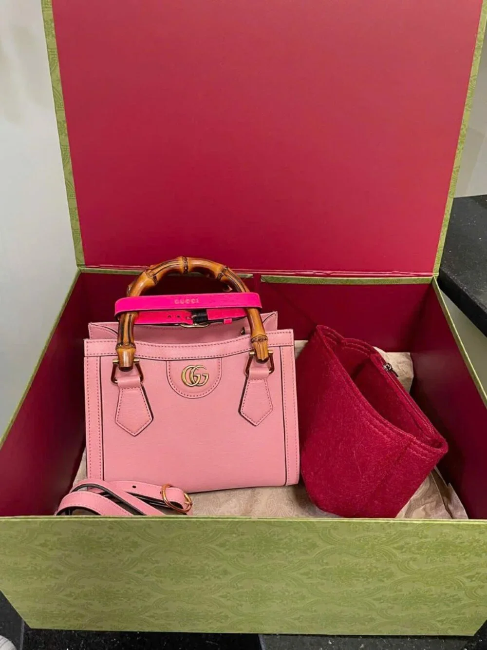 GUCCI Wonka Grain Calfskin Mini Diana Tote Bag Pink - Picture 1 of 16